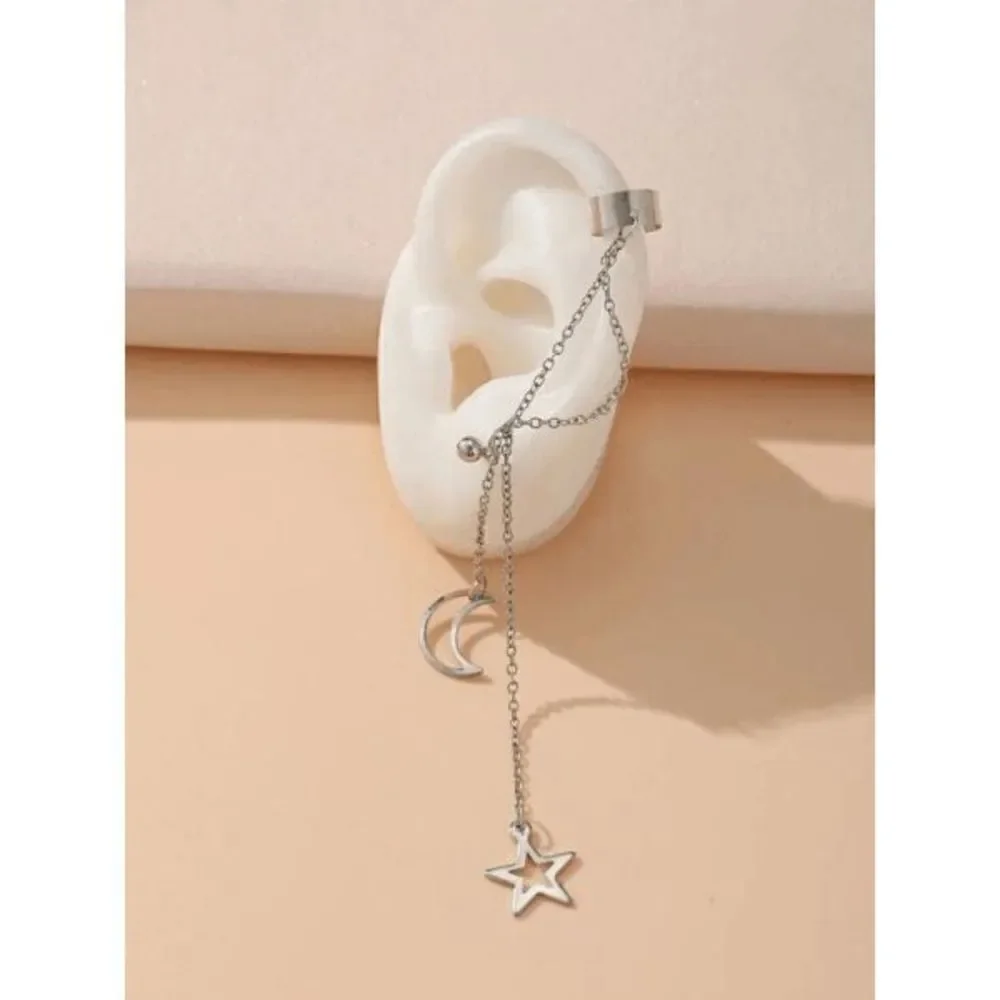 CRESCENT MOON STAR EARRING CHAIN CUFF